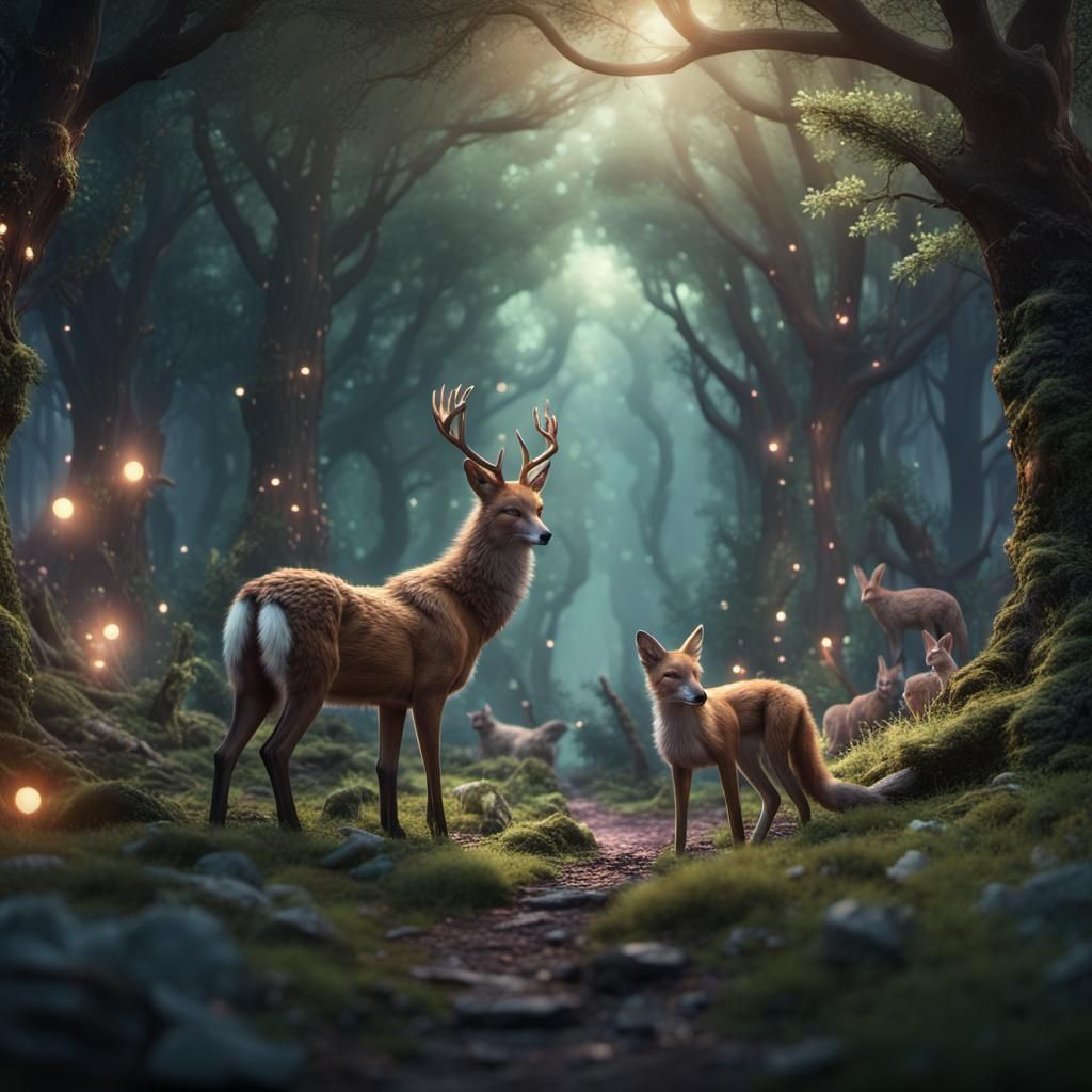 Enchanted Forest Animals in Detailed Matte Painting
