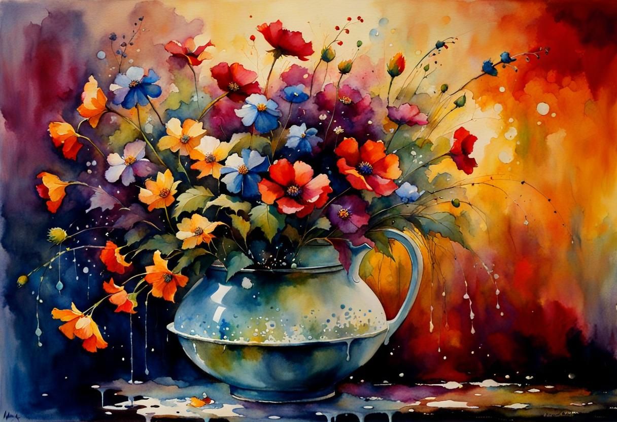 Painterly Flowers with Watercolour Splatter Effects