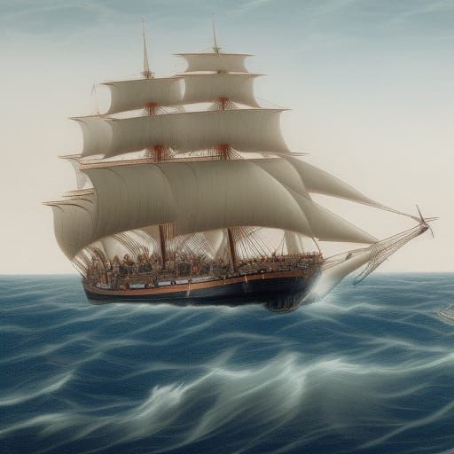 Age of Sail Ship Firing Broadside at Sea