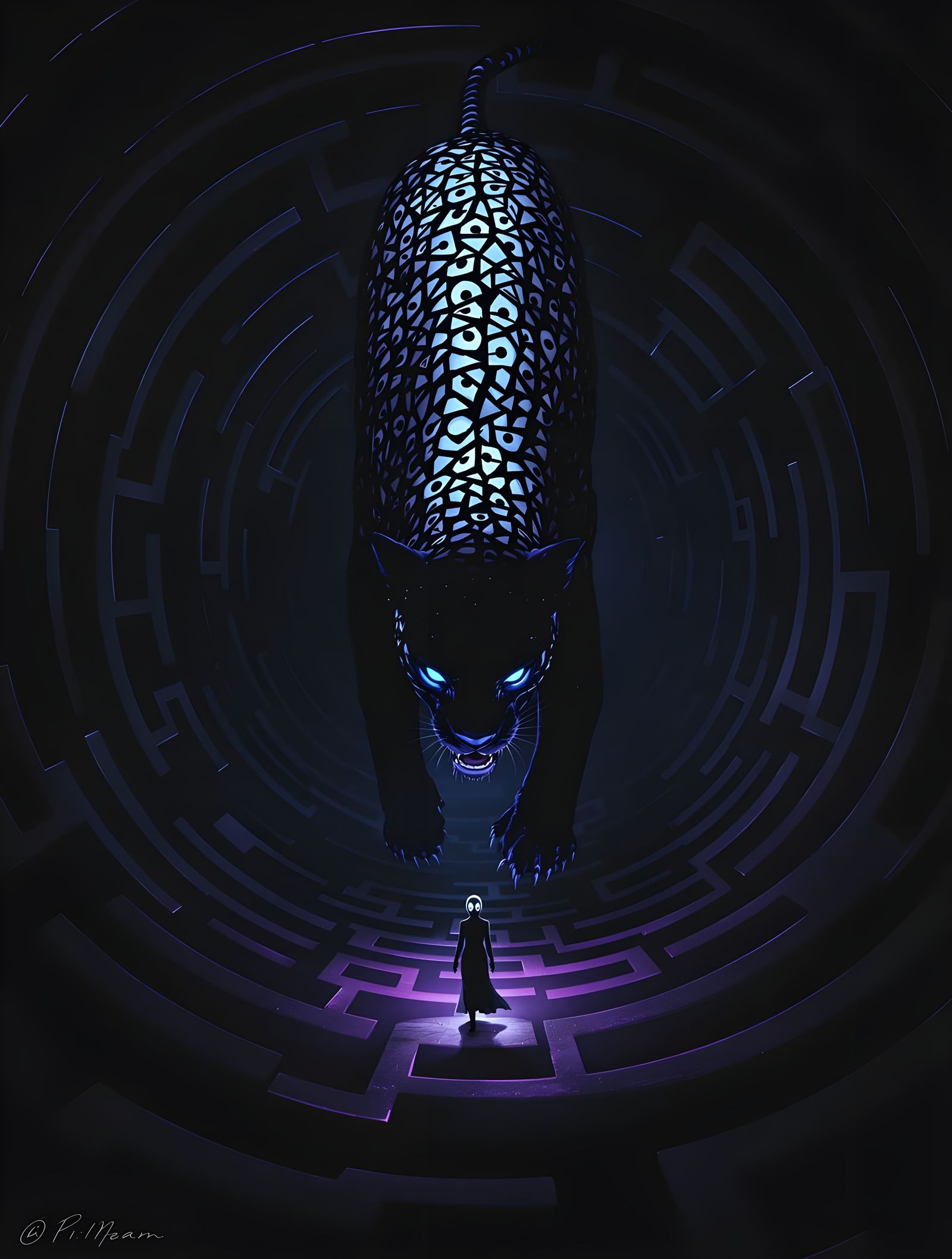 Giant Panther in Surreal Spiral Maze