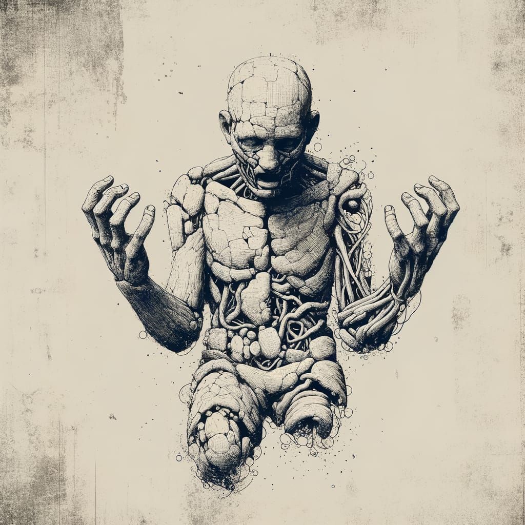 Distorted Humanoid Figure in Disordered Amateur Artwork