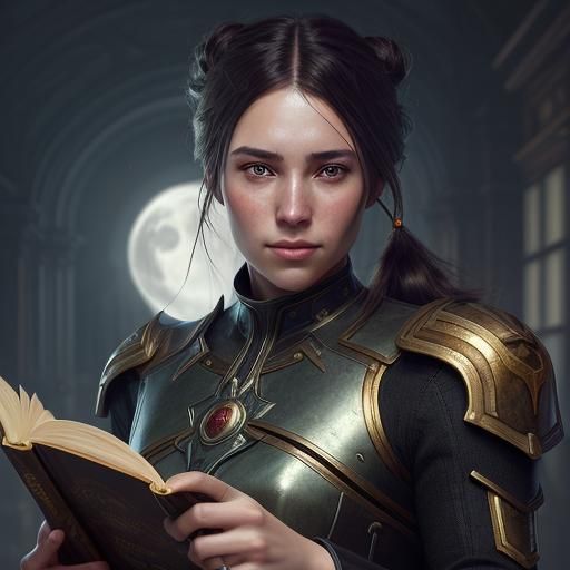 Woman Reading in Library: Hyperdetailed Portrait