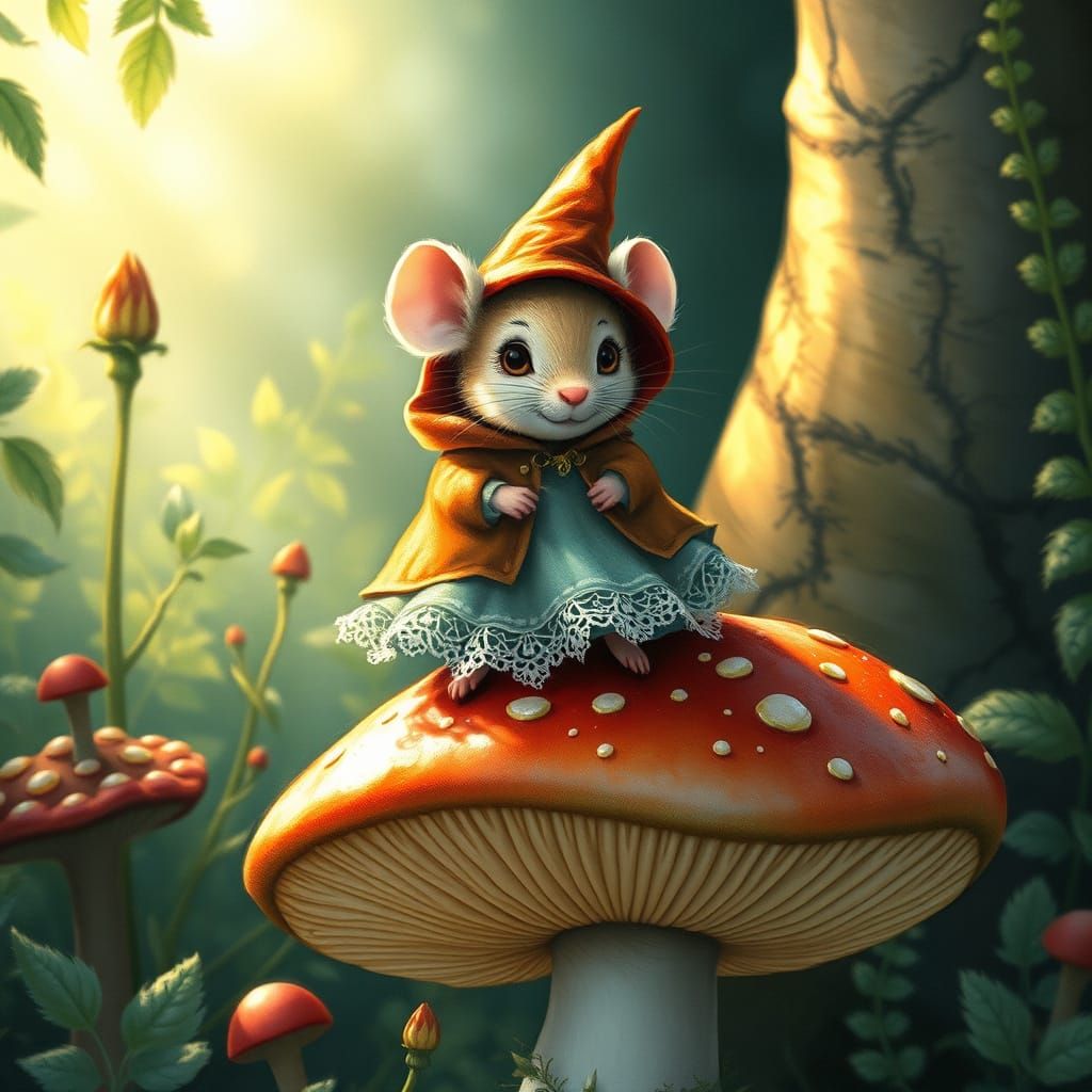 Mouse in Whimsical Toadstool Scene