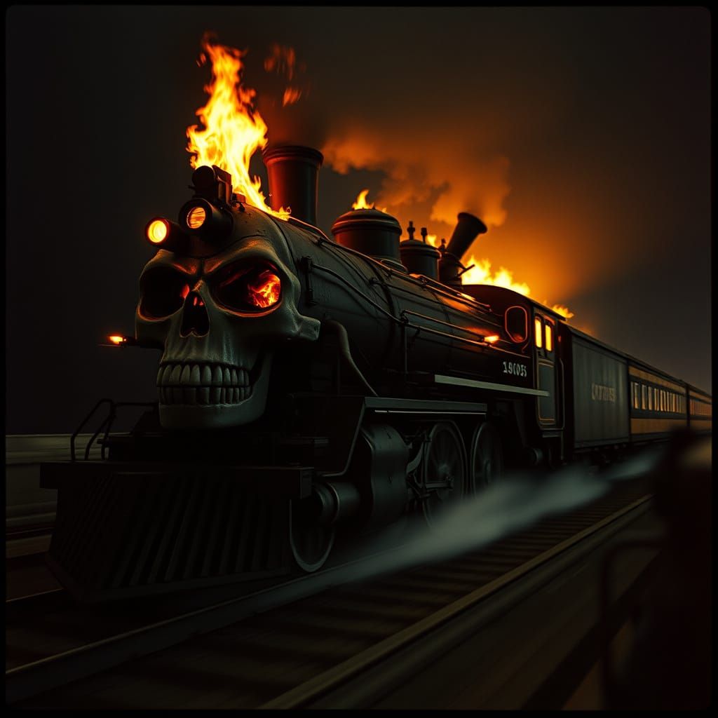 Speeding Ghost Train with Blazing Skull Locomotive