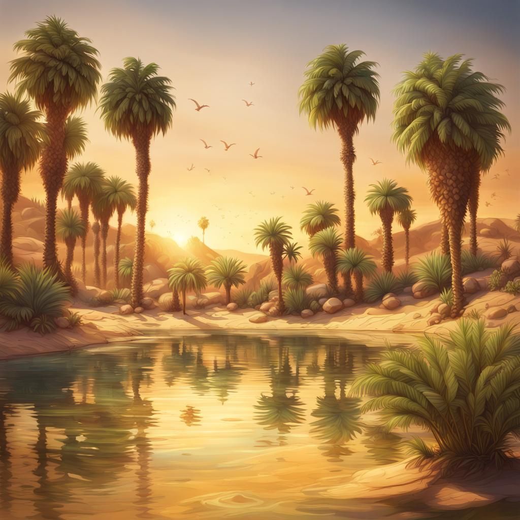 Desert Oasis Lake at Golden Hour