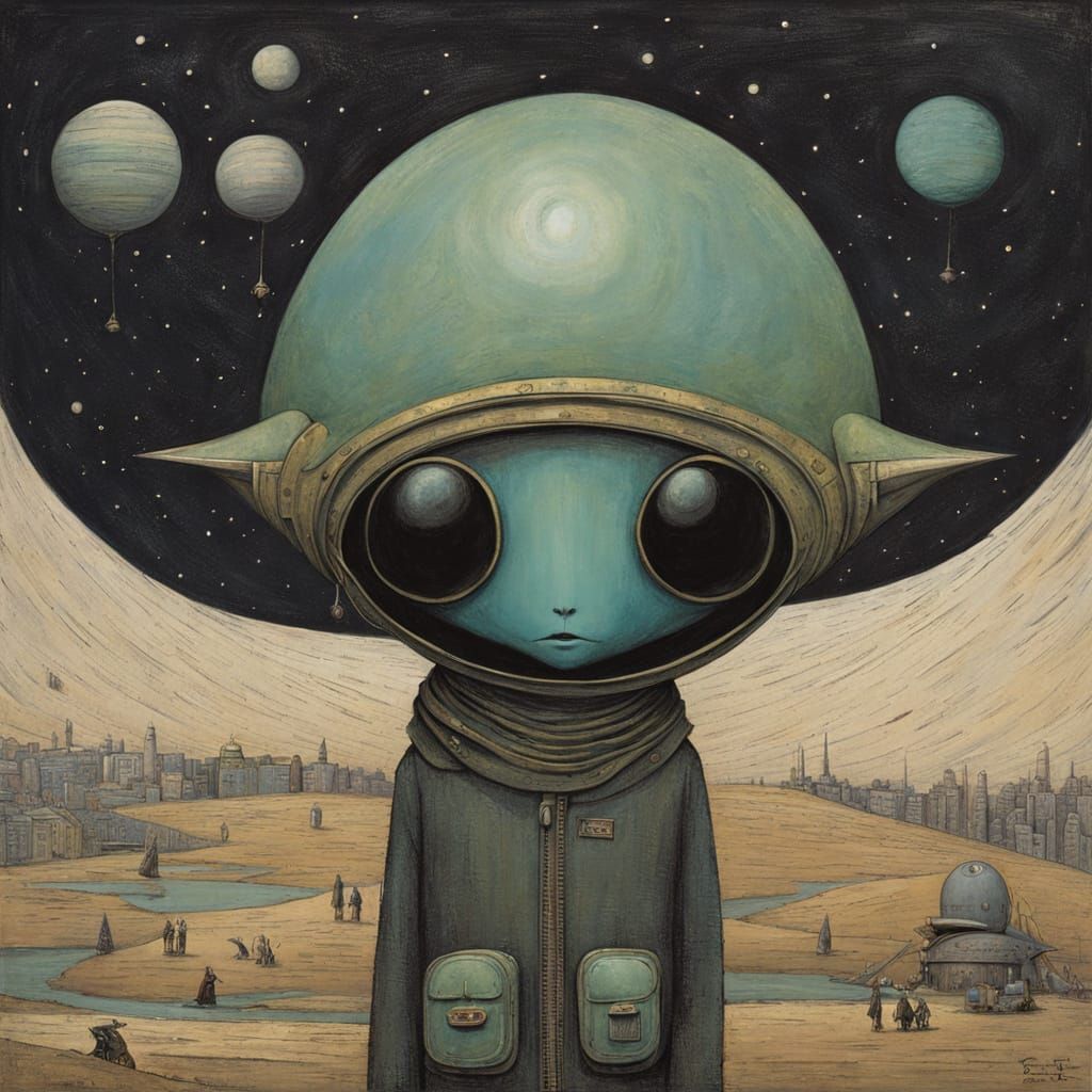 Glowing Alien Meets Retrofuturistic Landscape in a Dreamlike...