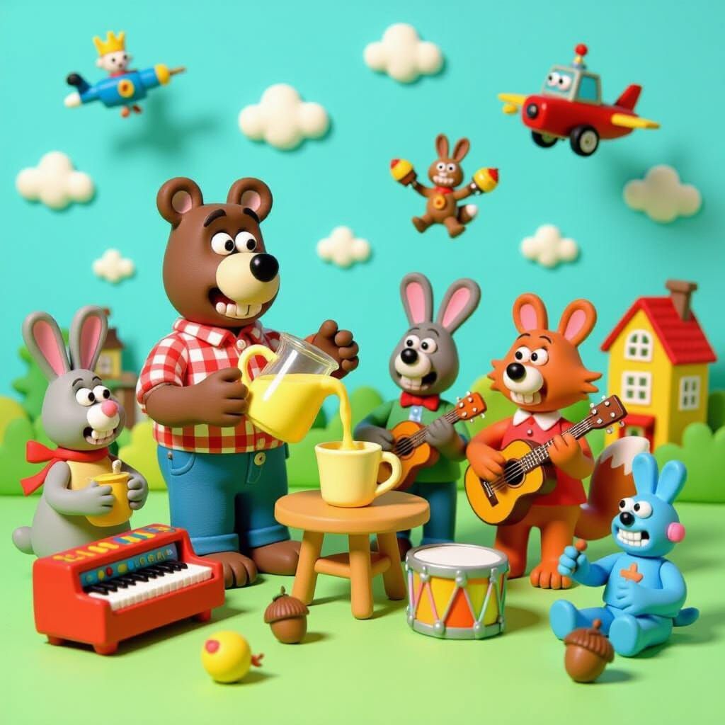 Whimsical Clay Kingdom with Cheerful Animals