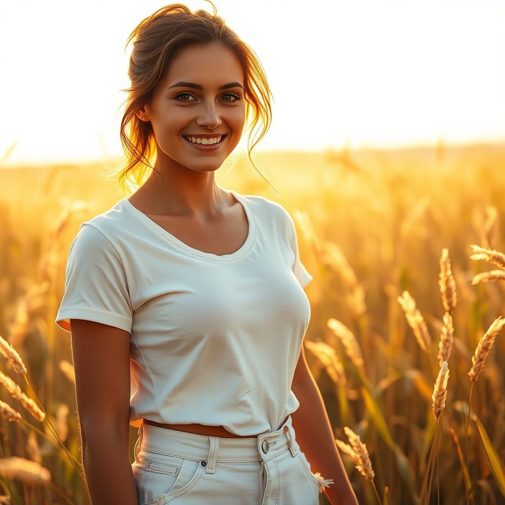 Romantic Field Goddess in Golden Light