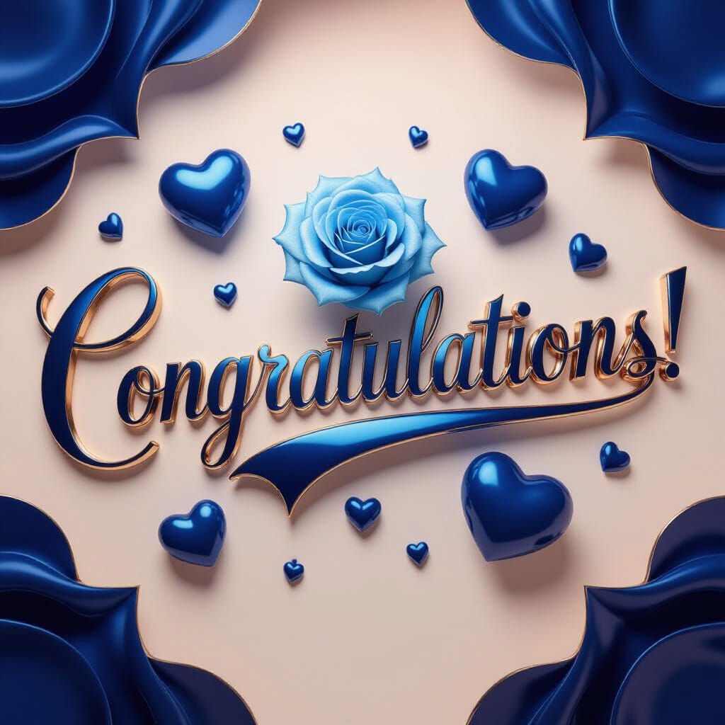 A 3D rendered text design showcasing the name "CONGRATULATIONS!" in an elegant, flowing cursive font with a smooth gradi...
