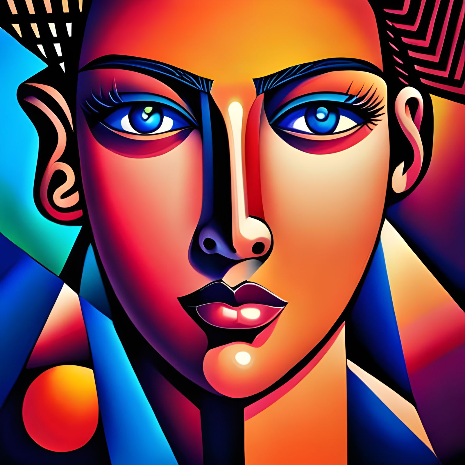 Abstract Magic Eyes in Cubist Art Deco Style
