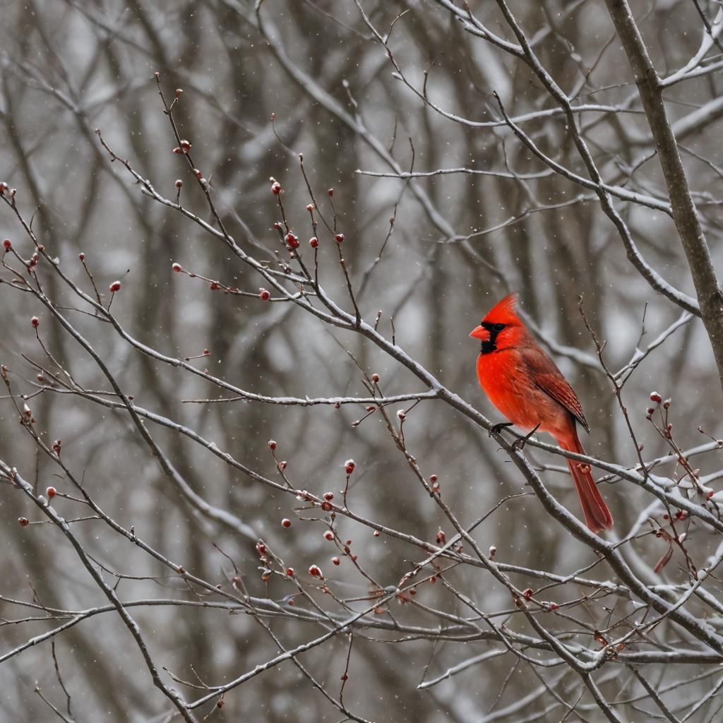 Vibrant Cardinal in Winter Scene
