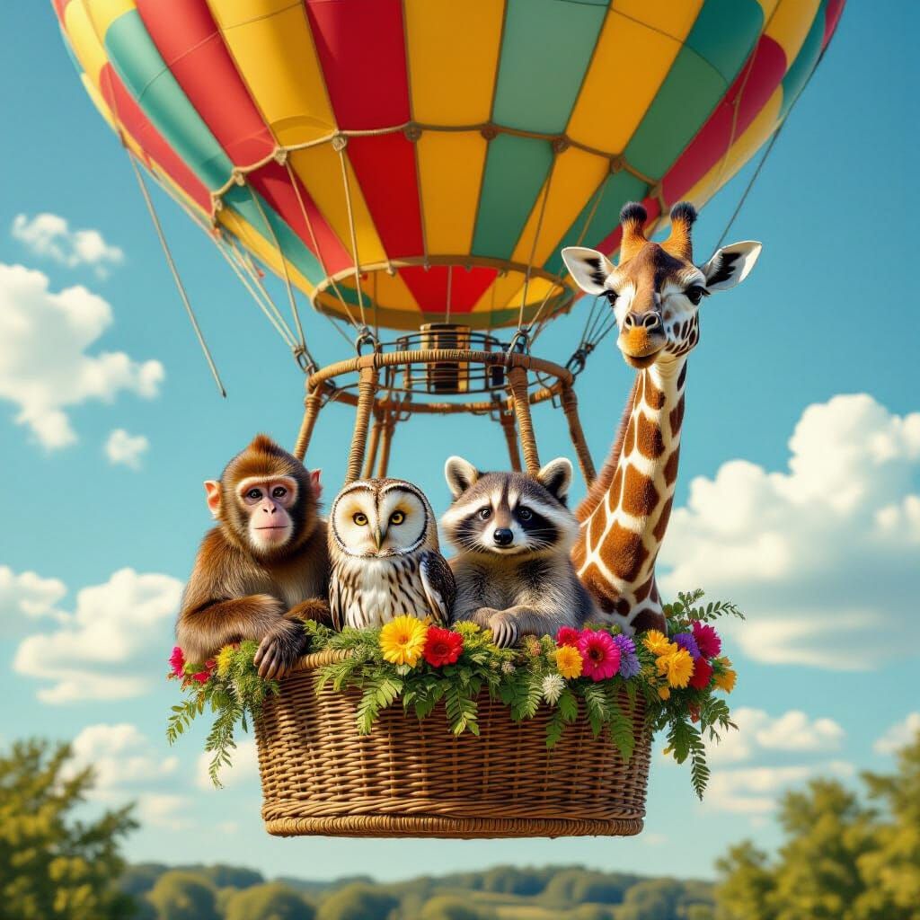 Whimsical Hot Air Balloon Adventure in Nostalgic 3D Art