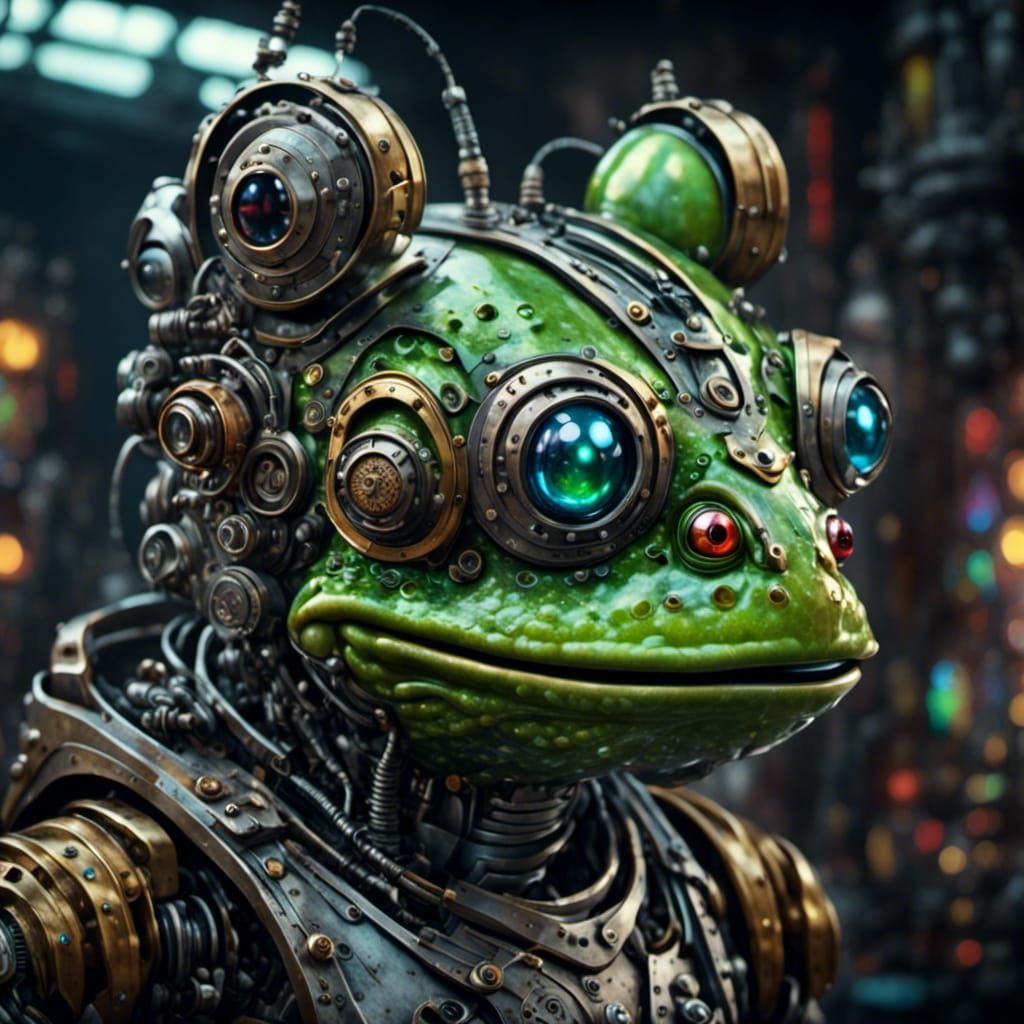 Futuristic Anthropomorphic Robot Frog Portrait