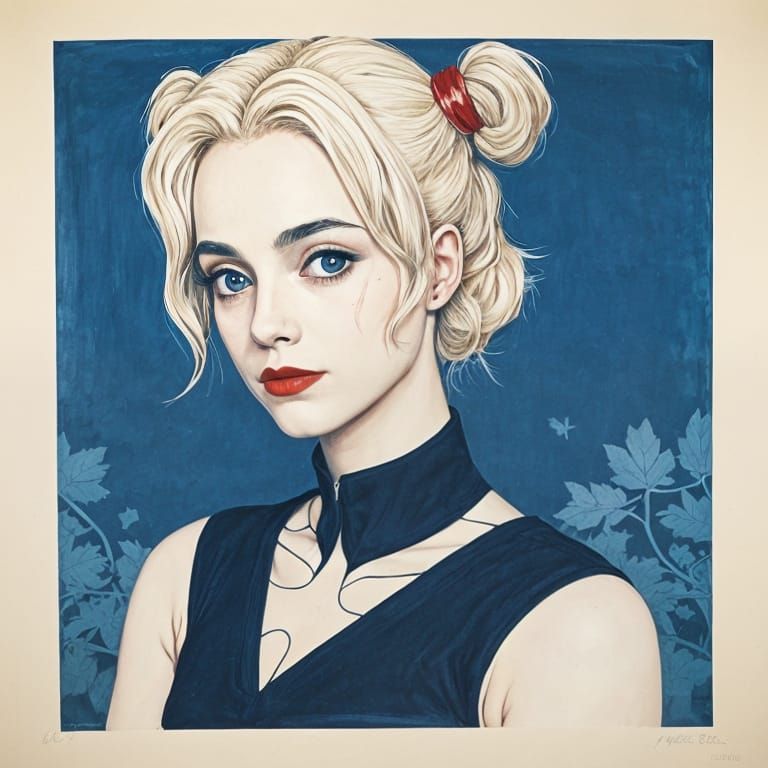 Minimalist Harley Quinn Cyanotype Portrait