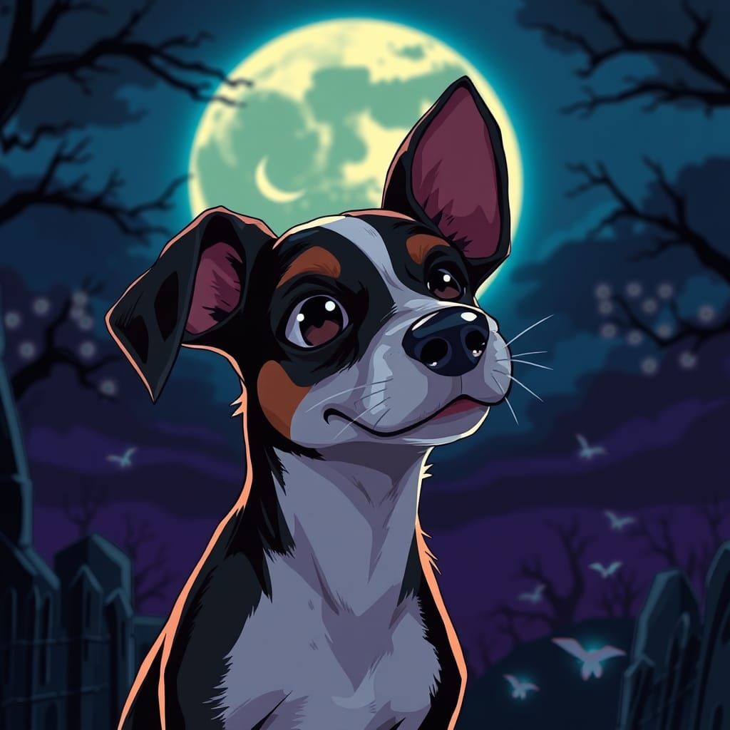 A jack russell terrier drawn by tim burton