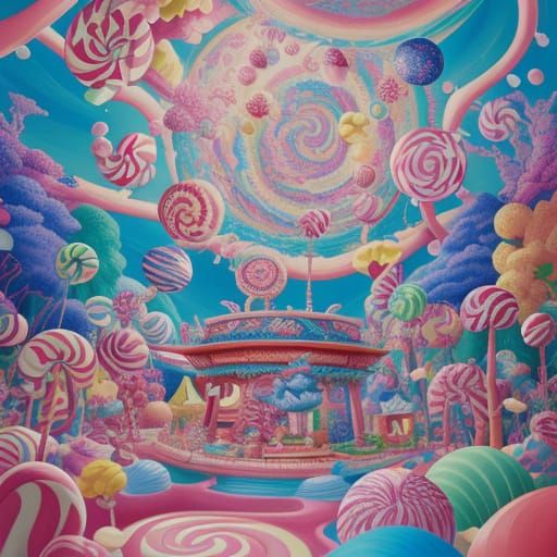 Whimsical fantastic Japanese candyland. Candy art style! Whimsical playful colorful! candy!!! 🍬🍭 Candyland art!! “Hype...