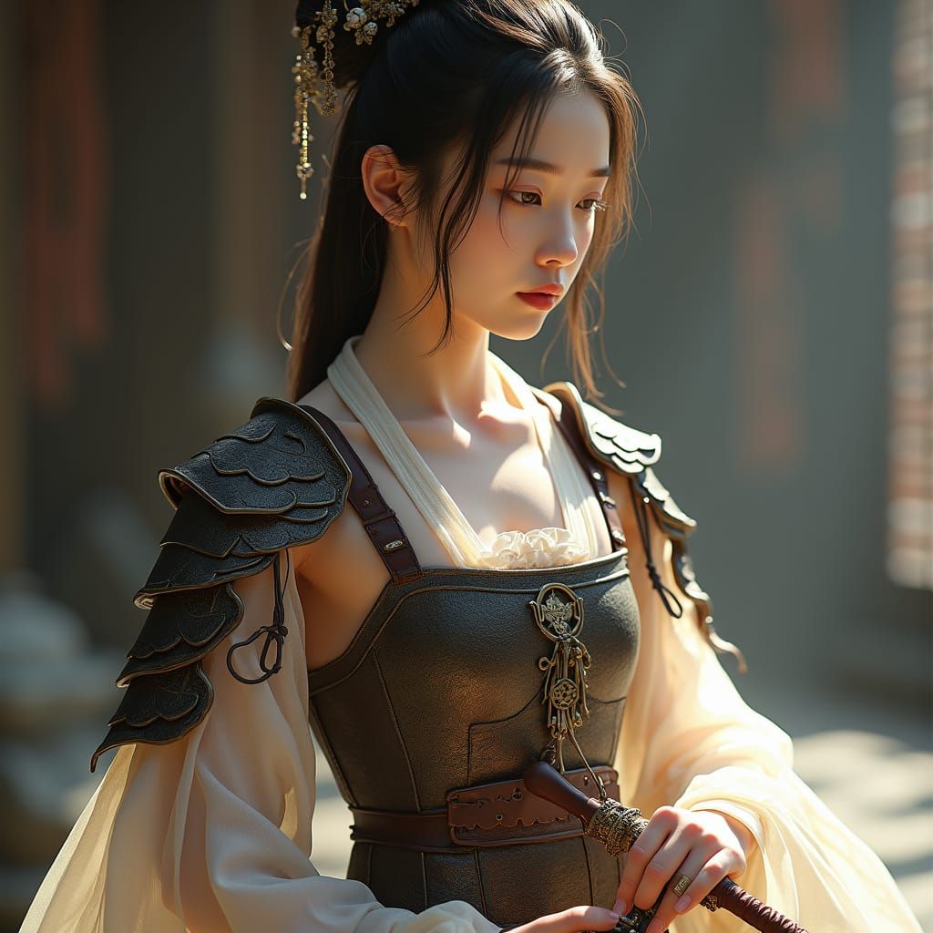 Girl Removes Ancient Chinese Armor in 3D Anime Style