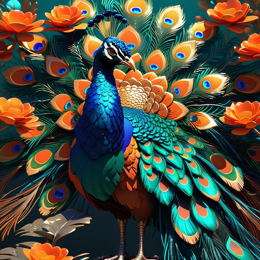 Surreal Peacock Guardians in Eden Concept Art