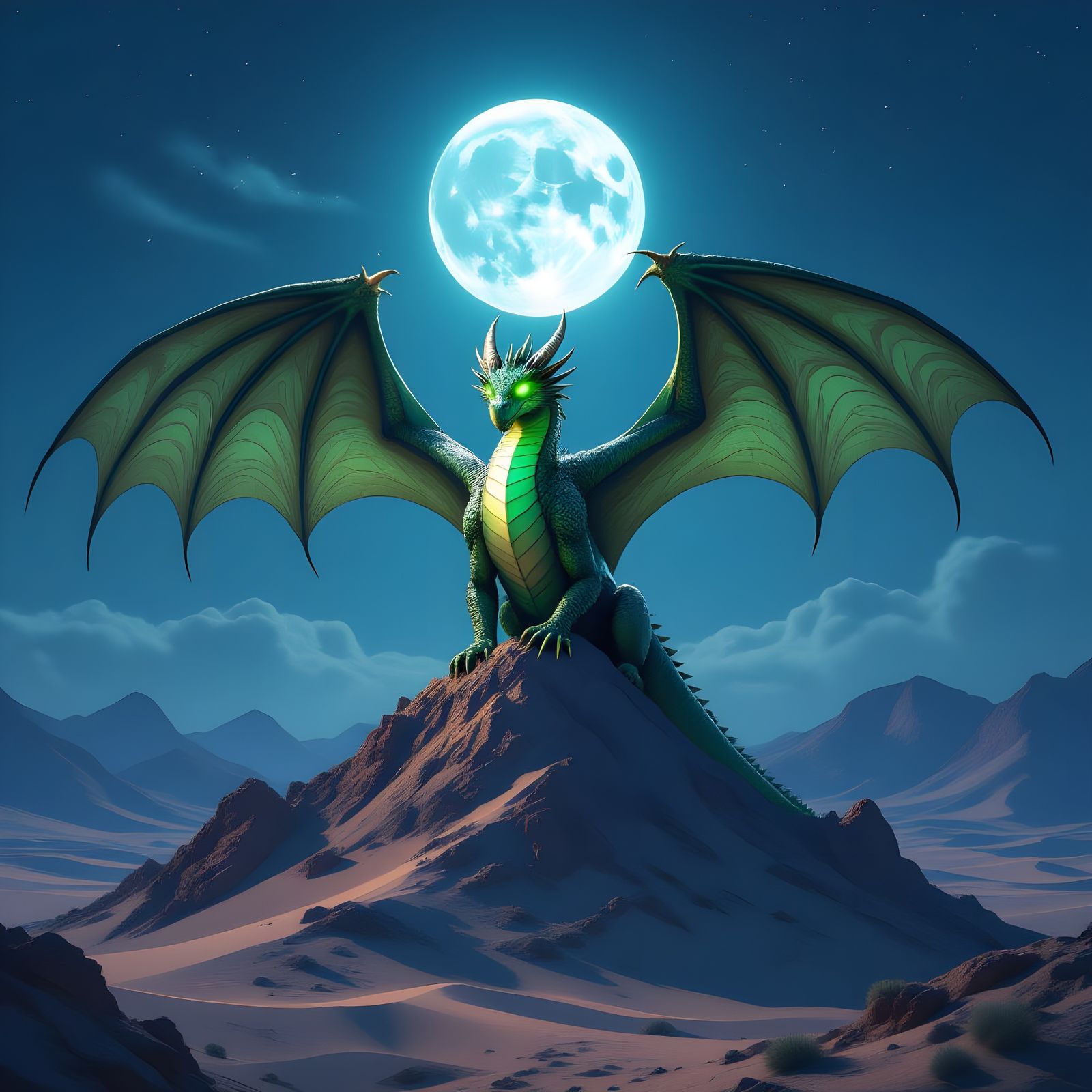 Surreal Dragon Landing on Desert Mountain