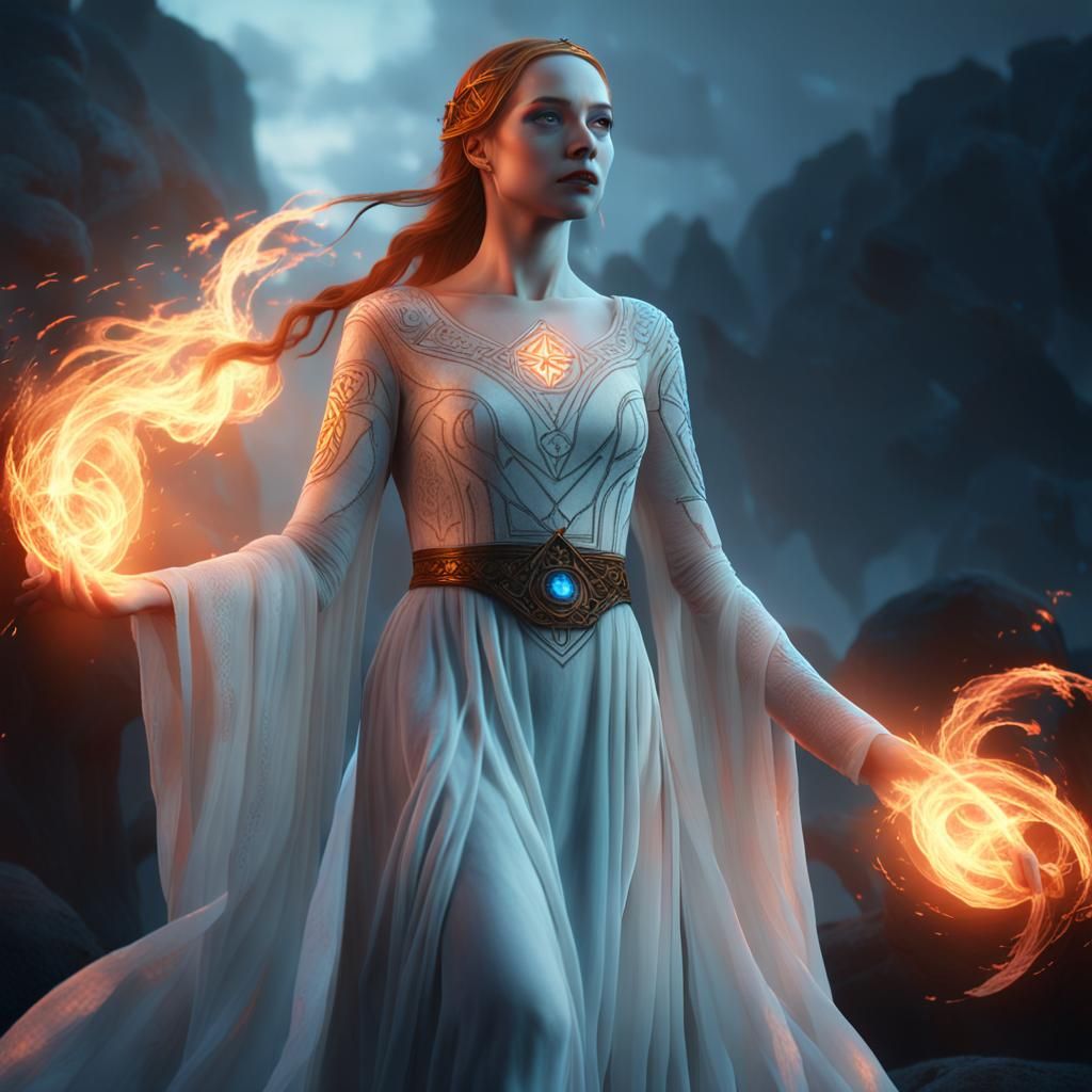 Woman Covered in Glowing Runes in Digital Art