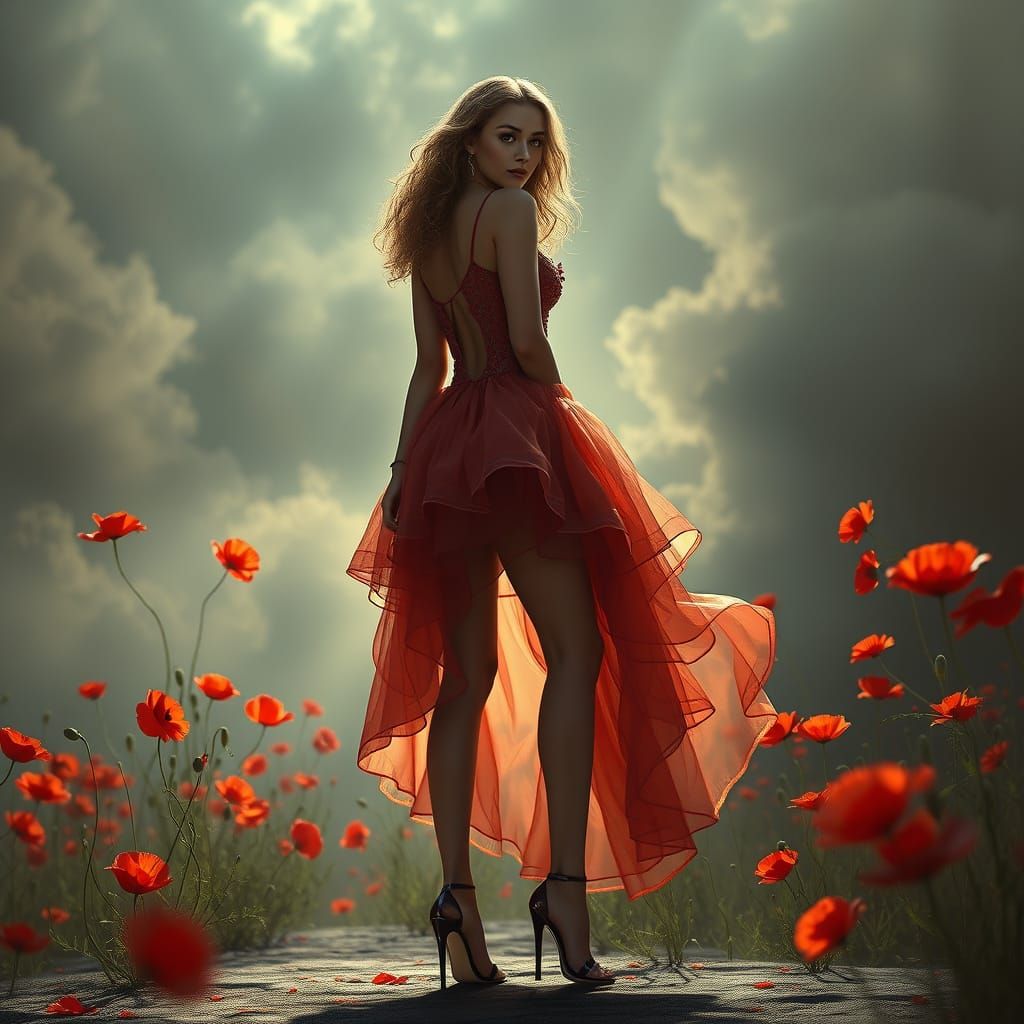 Curvy Girl in Poppies: Digital Matte Painting