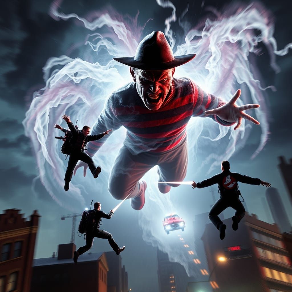 Freddy Krueger as Ghost Being Hunted by Ghostbusters