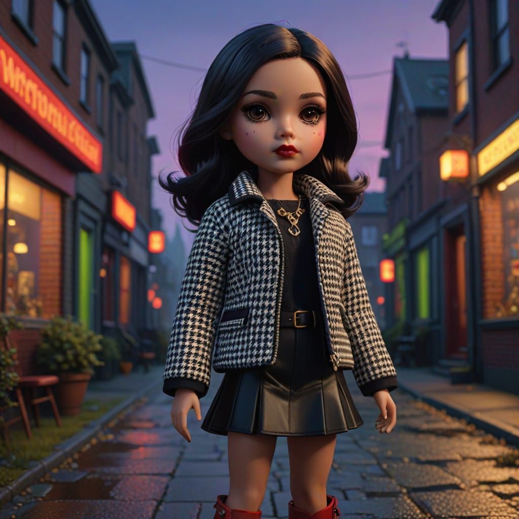 Mini Blythe Doll in Vibrant Houndstooth Jacket with Golden H...