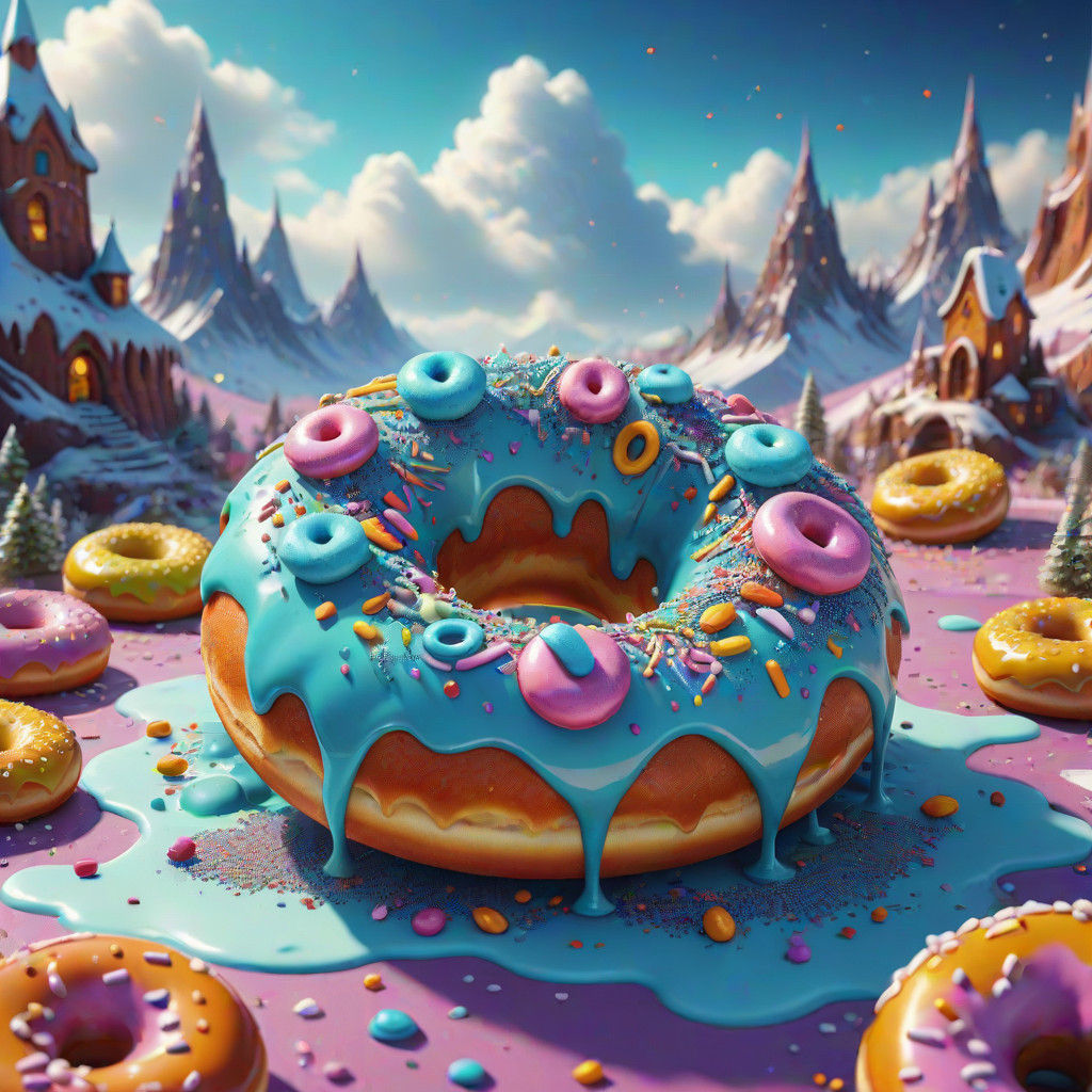 Vibrant Whimsical Donut in Iridescent Storm