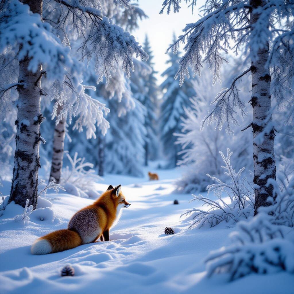 Snowy Woodland Scene in Winter Light