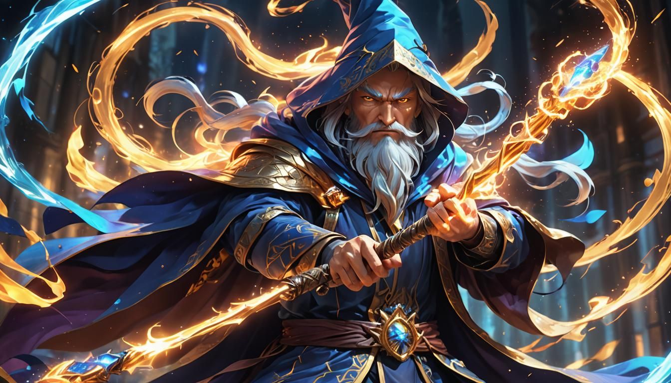 Dynamic Anime Wizard Unleashing Super Power