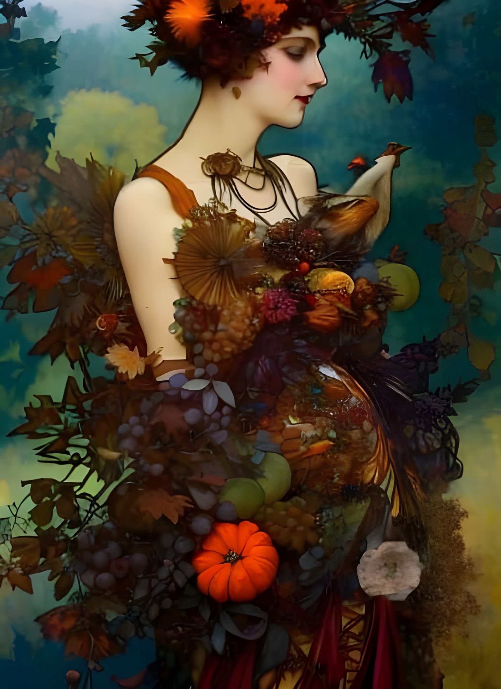 Thanksgiving Goddess in Art Nouveau Style