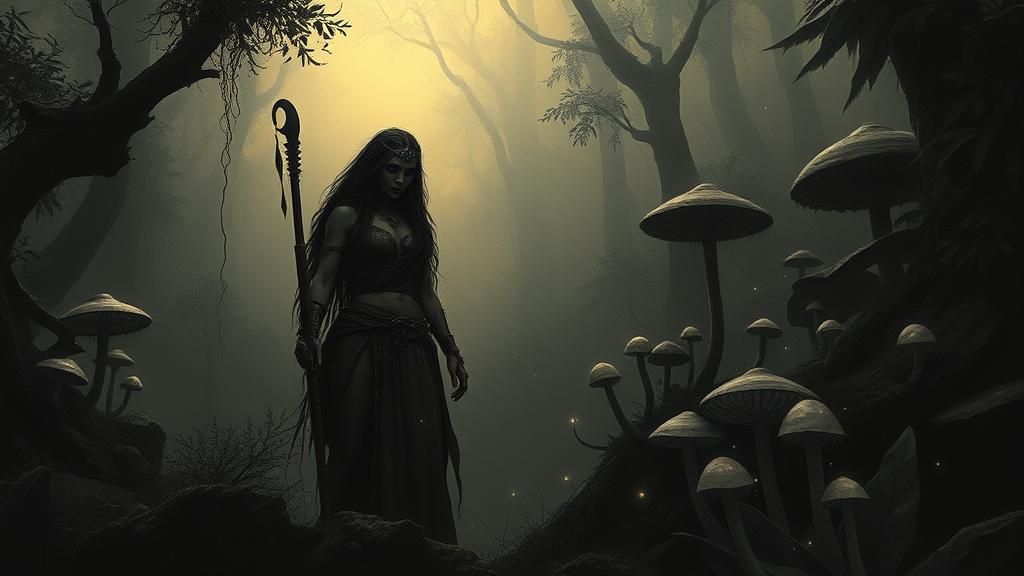 Amazon Warrior in Mystical Rainforest: Gothic Surrealism