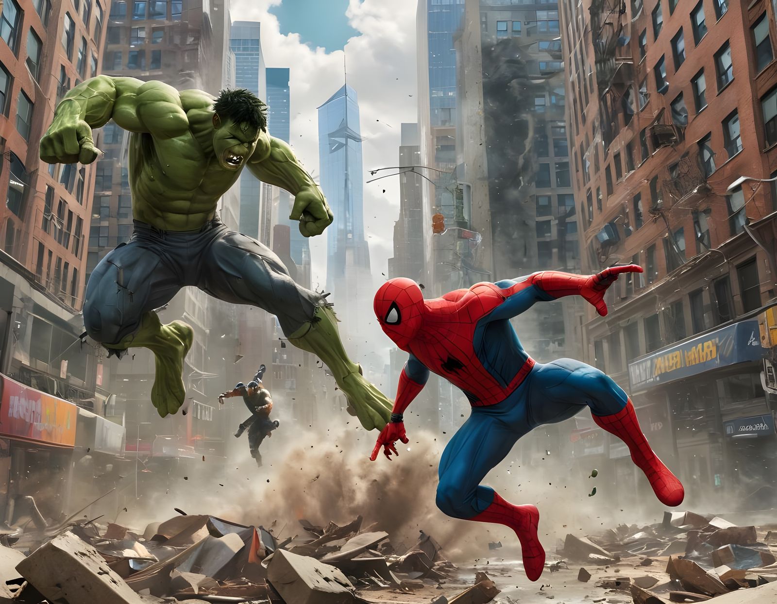 Comic-Style Superhero Battle in a City Landscape