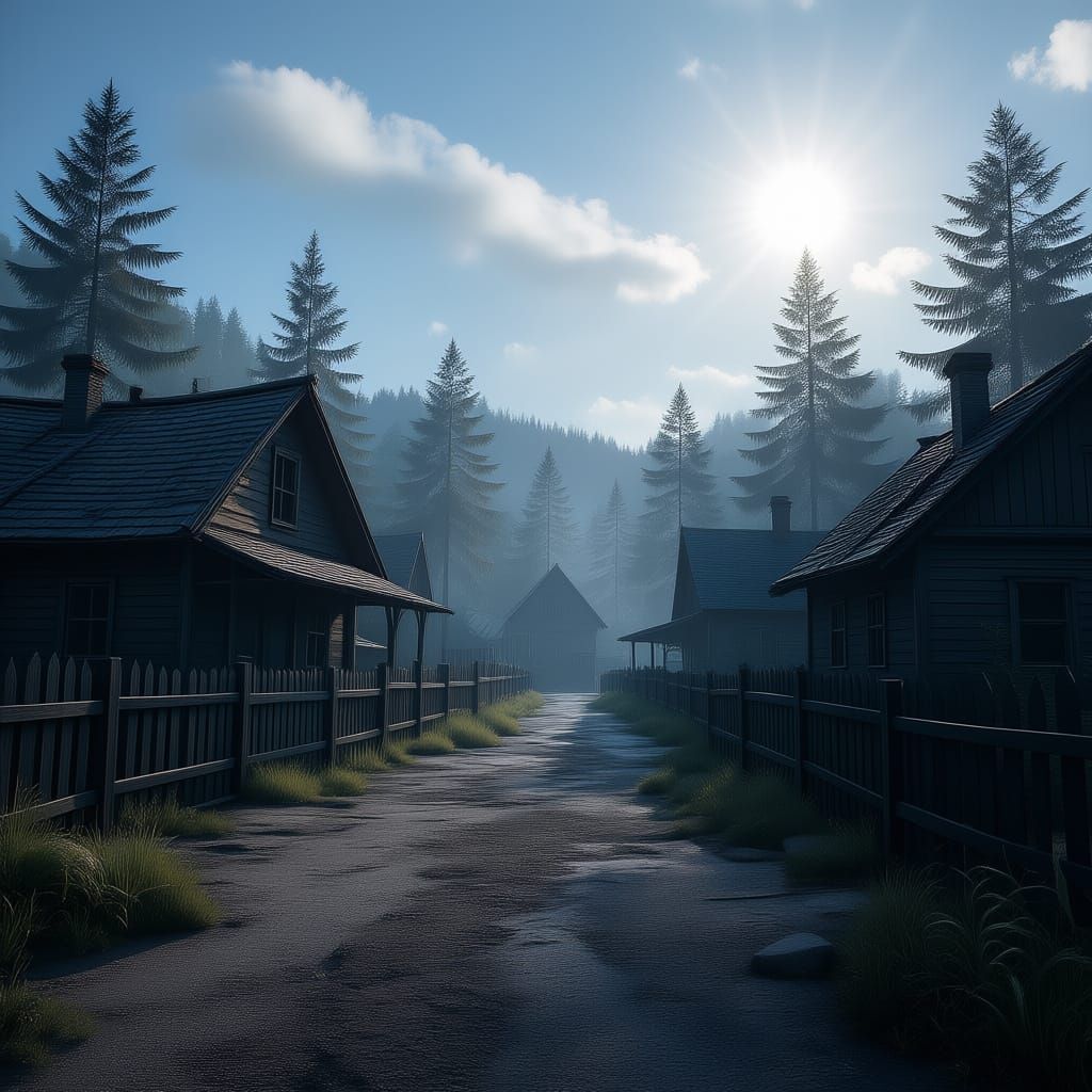 Abandoned Peak Houses Under Cloudy Sky
