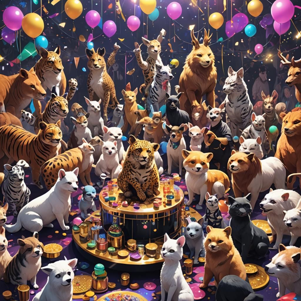Vibrant Animal Disco Party in 3D Anime Style