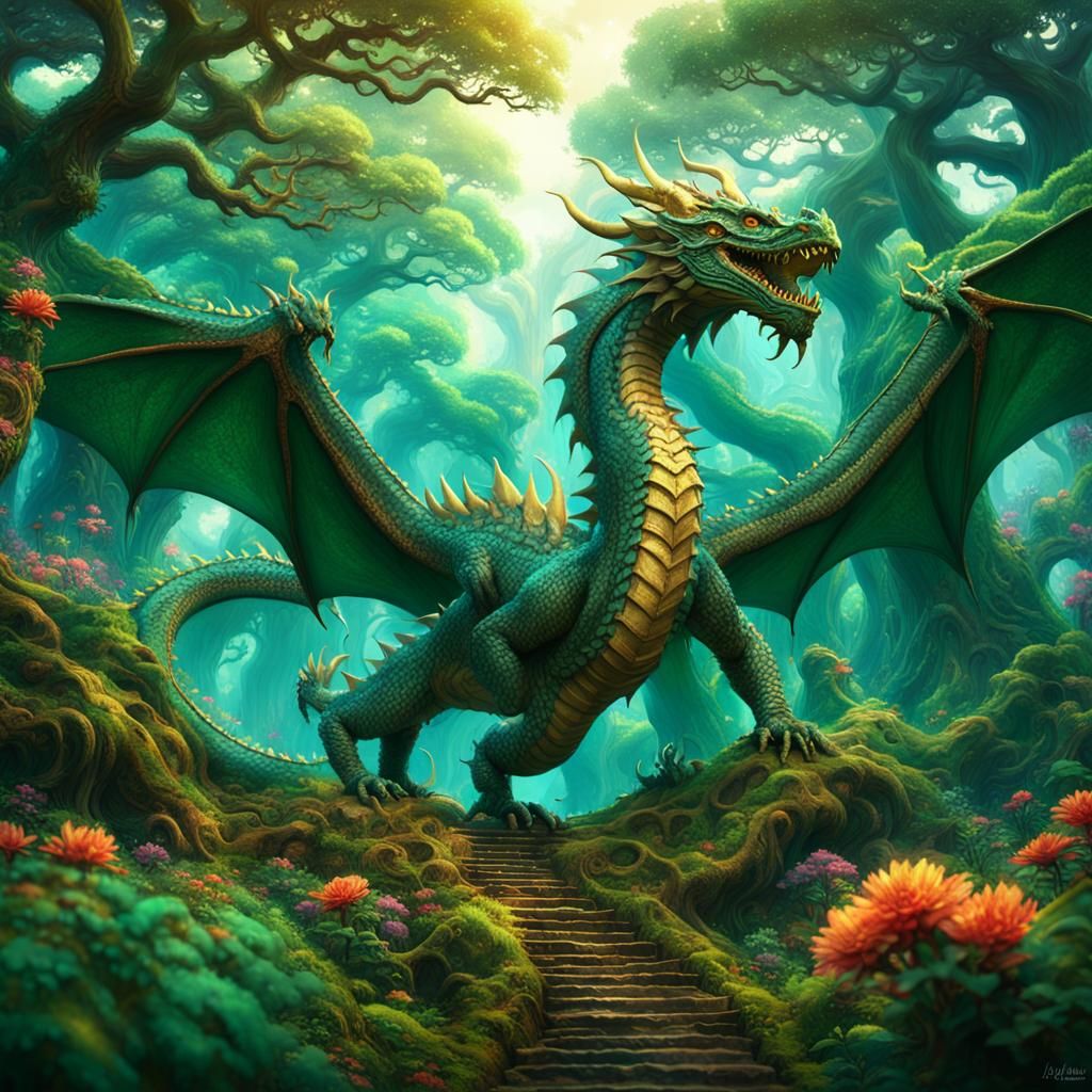 Dragon Dance in Ancient Forest: A Digital Painting