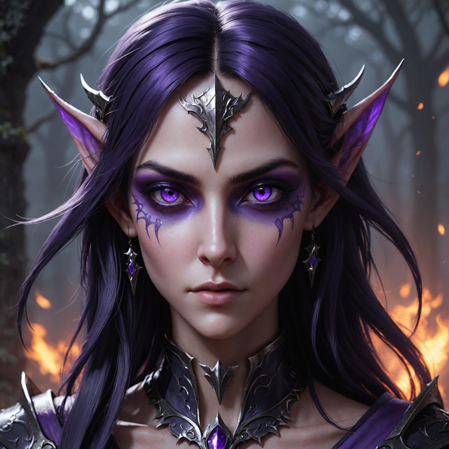 Mysterious Dark Elf Maiden with Enchanting Eyes