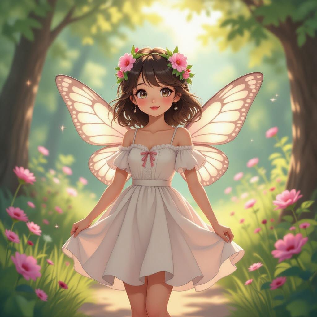 Kawaii Fairies with Pastel Butterfly Wings in Soft Light