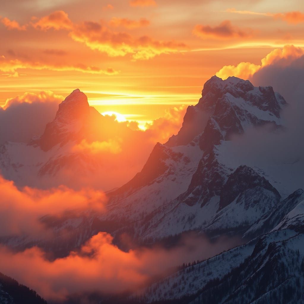 Tetons Illuminated by Sunset and Winter Storm