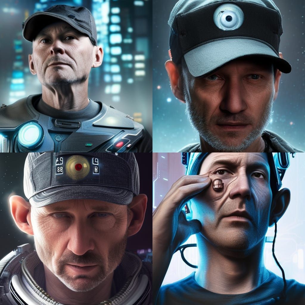 Cyberpunk Crewman Portrait in Detailed Spaceship Interior