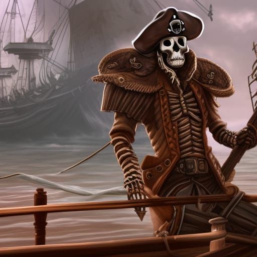 Skeleton Pirate on Ship, Detailed Matte Painting