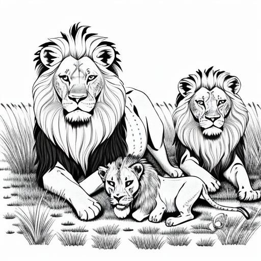 Lions on the Savannah: Coloring Book Page