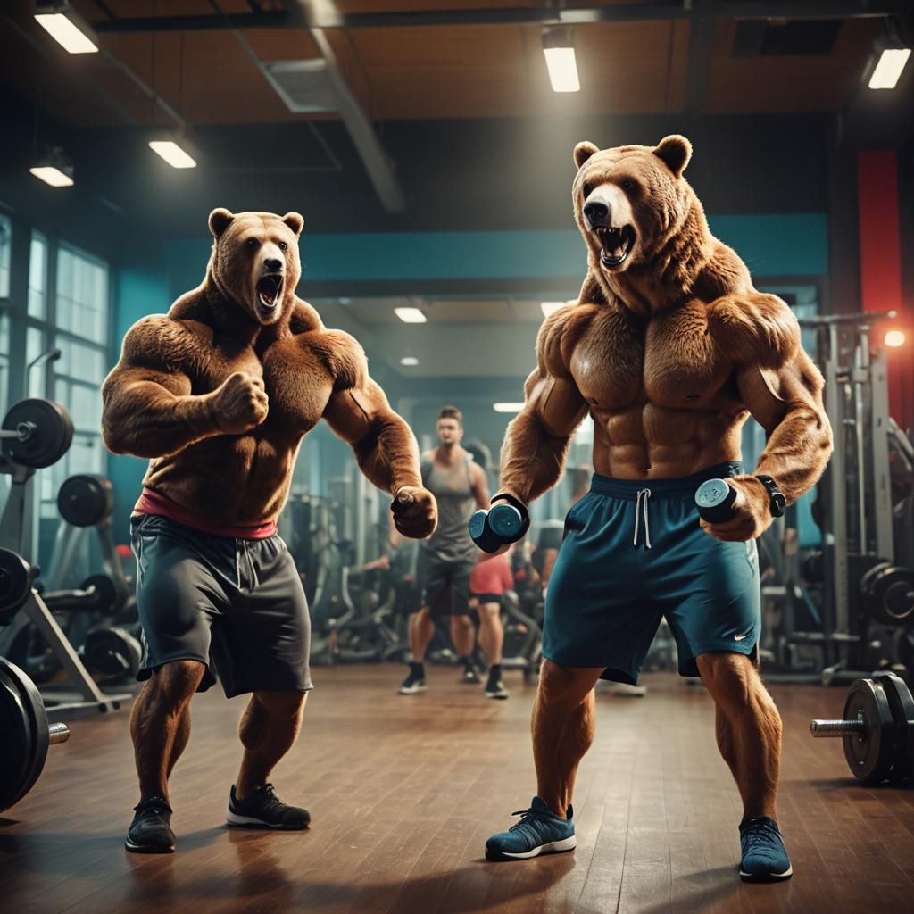 Bear and Hare Gym Workout in Cinematic Style