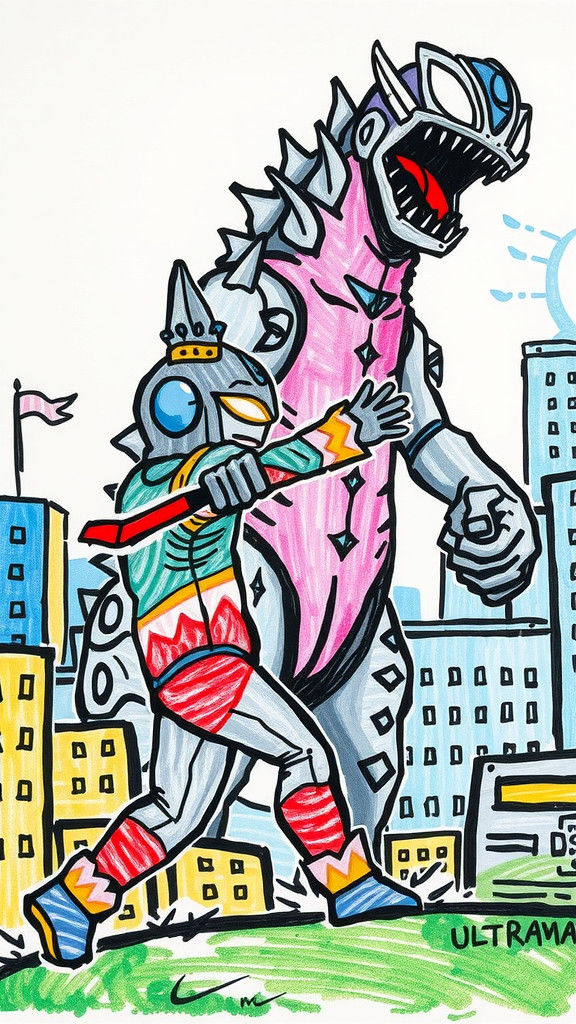 Ultraman vs Kaiju: Crayon Doodle Street Art
