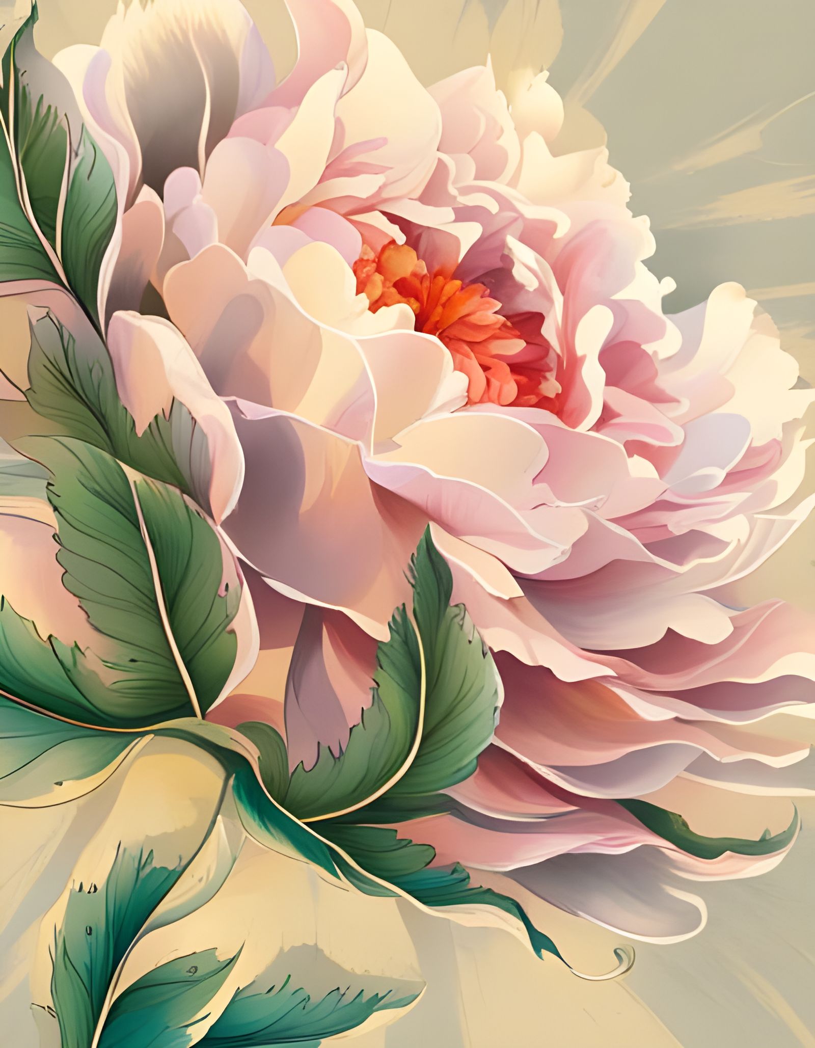 Vintage Coloring Book Peony with Abstract Art