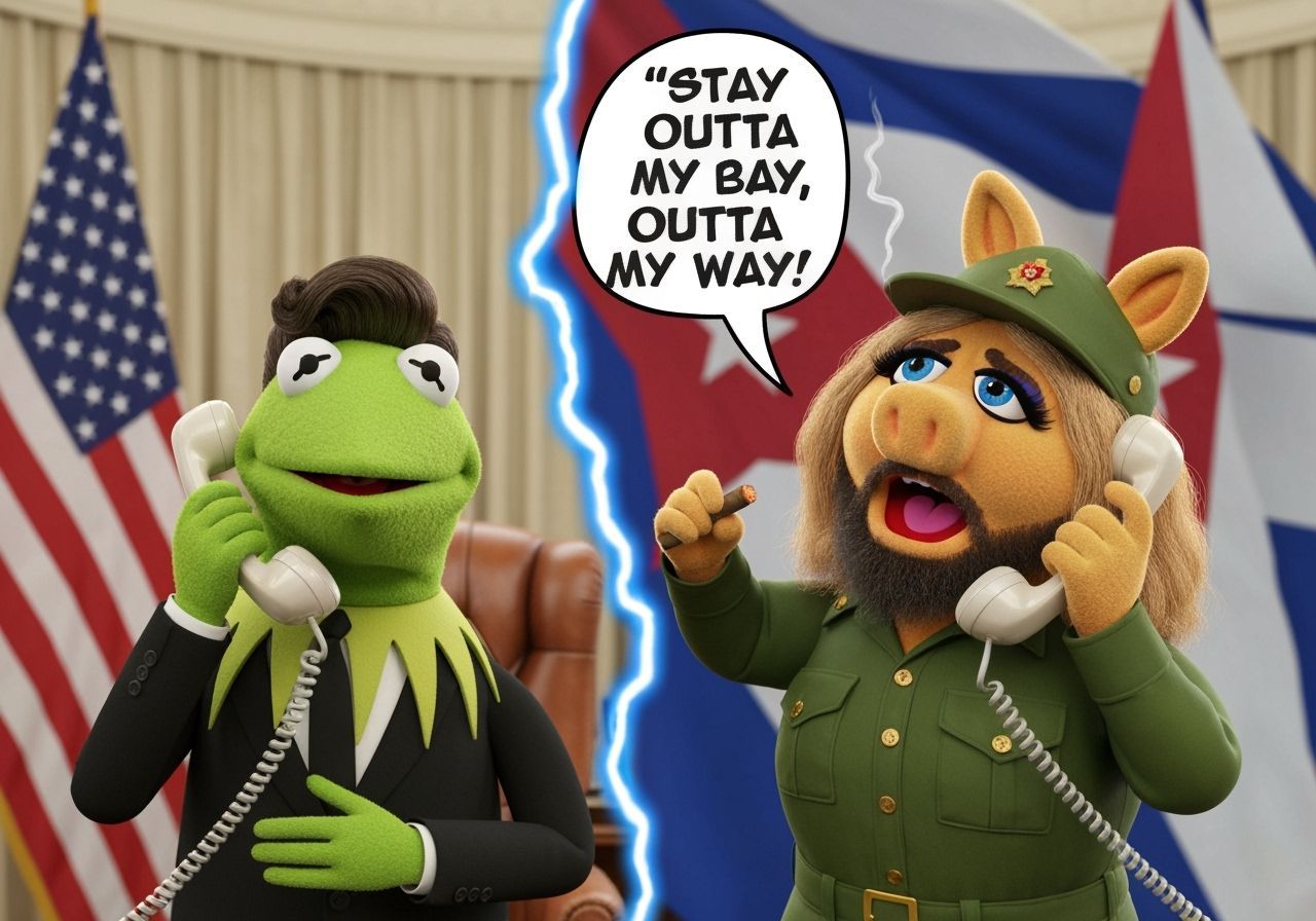 Miss Pigdel Castro berates John Frog Kermedy after the faile...