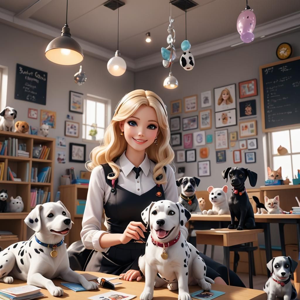 Barbie Teacher with Pets: 3D Anime Art