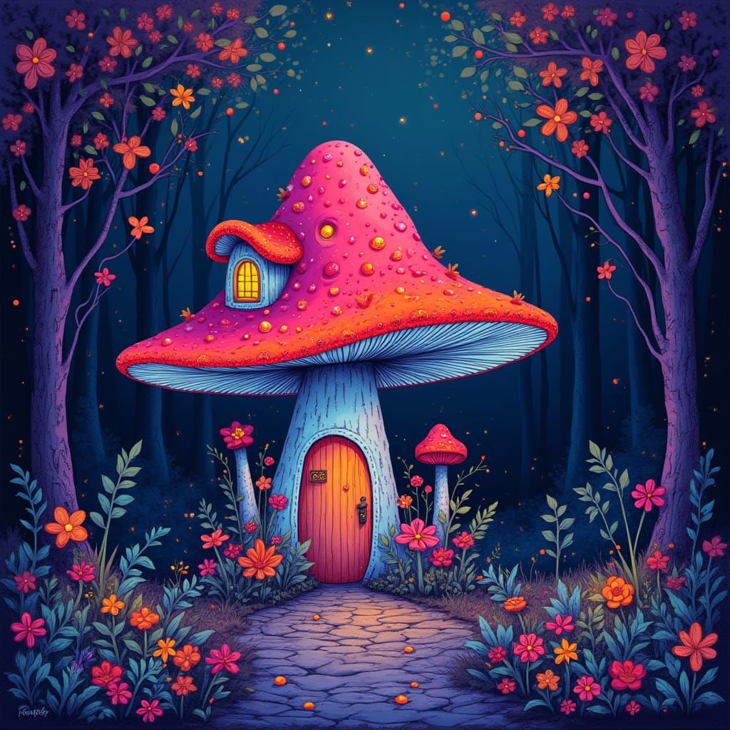Enchanted Bioluminescent Forest: Abstract Fairy House