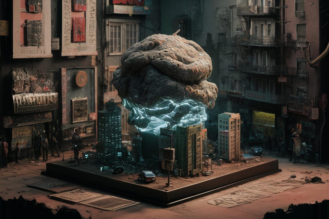 Bioluminescent Mutant City Diorama in Graffiti Style
