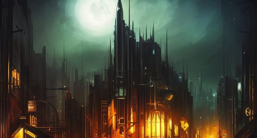 Gotham City Bat-Signal in Expressionist Style